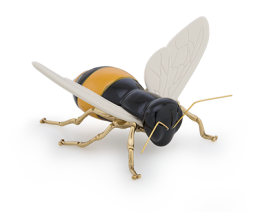 Abelha de ceramica com riscas amarelas e pretas com patas em latão natural
